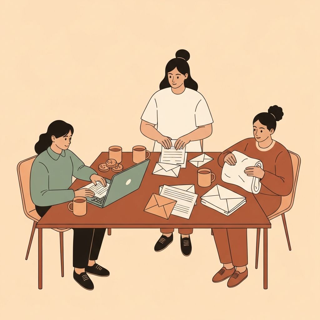 Illustration of people doing admin tasks together as body doubles