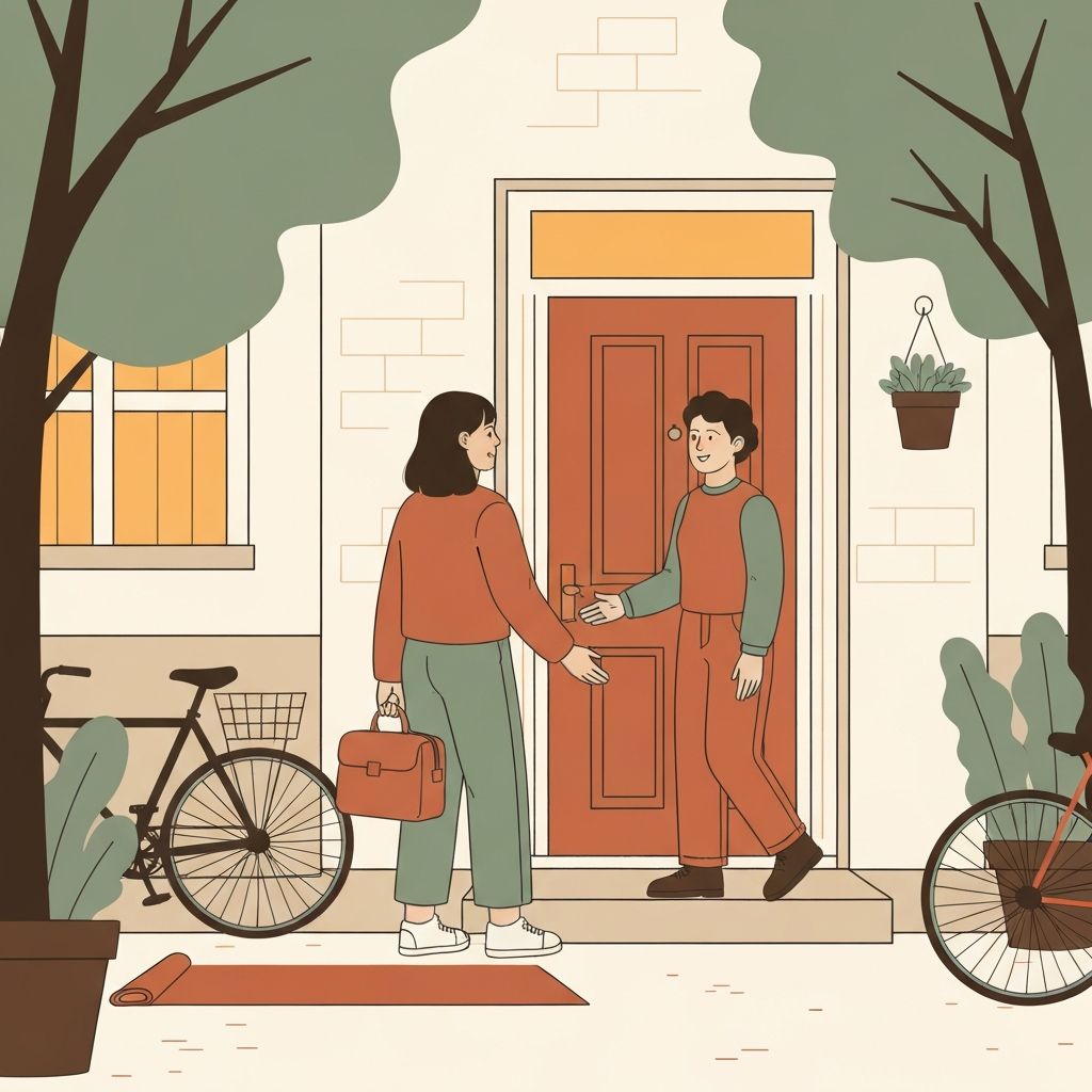 Illustration of a traveller borrowing gear when visiting friends